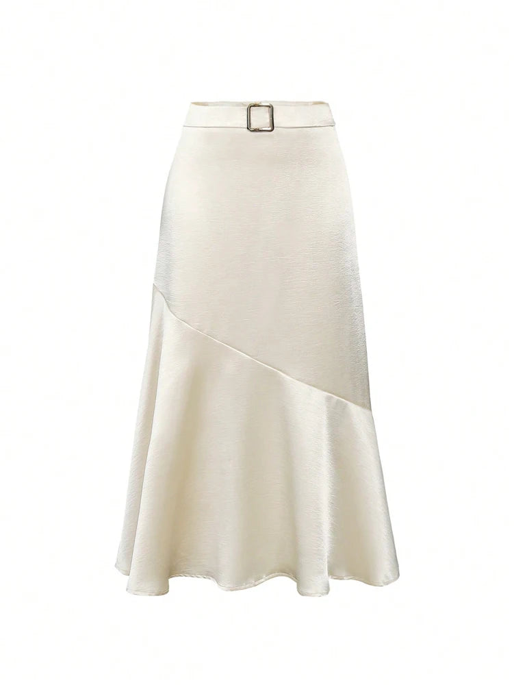 2025 New Women's Premium Design Elegant Satin A-line Half Skirt Pure Colour Belt Halter Skirt Dinner Party Dating