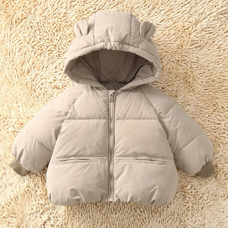Baby Down Coat Boys Winter Thickened Jackets Girls Warm Hooded Outerwear Childrens Solid Color Cotton Parkas Kids Casual Parkas