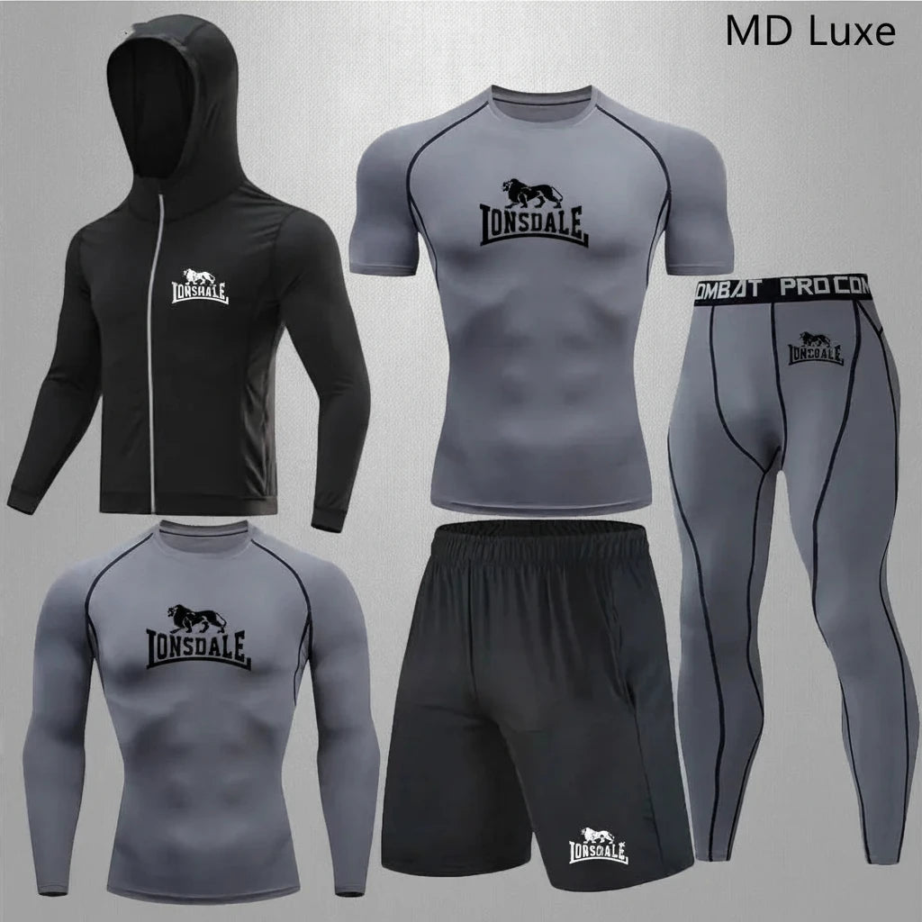 Men Clothing Sportswear Gym Fitness Compression Suits Running Set Sport Outdoor Jogging Quick Dry Tight 5-Piece Set Rashguard