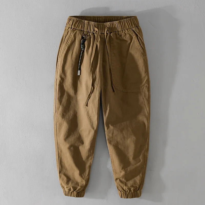 Autumn New Men's Cotton Simple Cargo Pants Casual Solid Color Elastic Waist Soft Street Joggers Men Trousers F7622