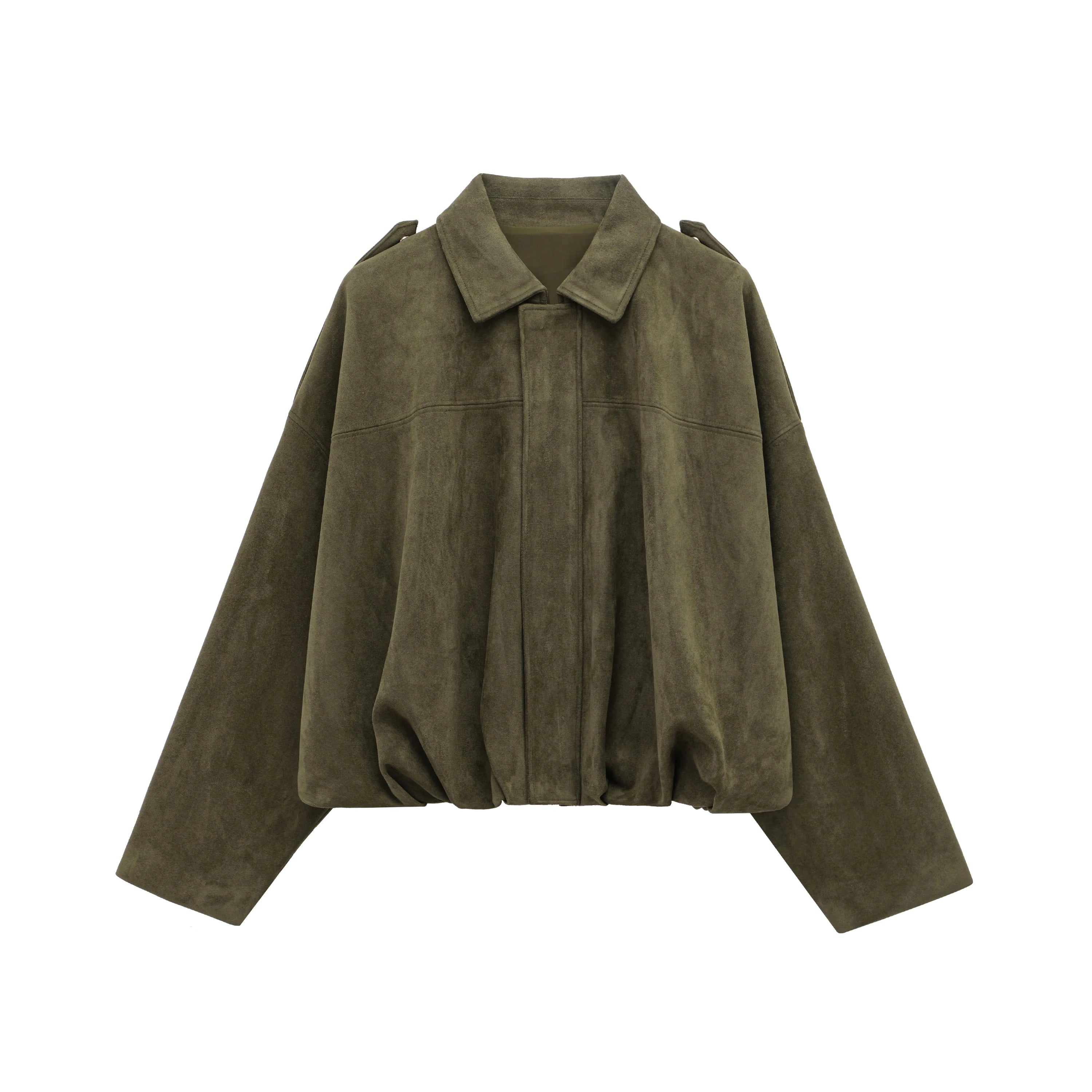 Women's Suede Bomber Motorcycle Jacket – Loose Casual Lapel Zipper Vintage Coat