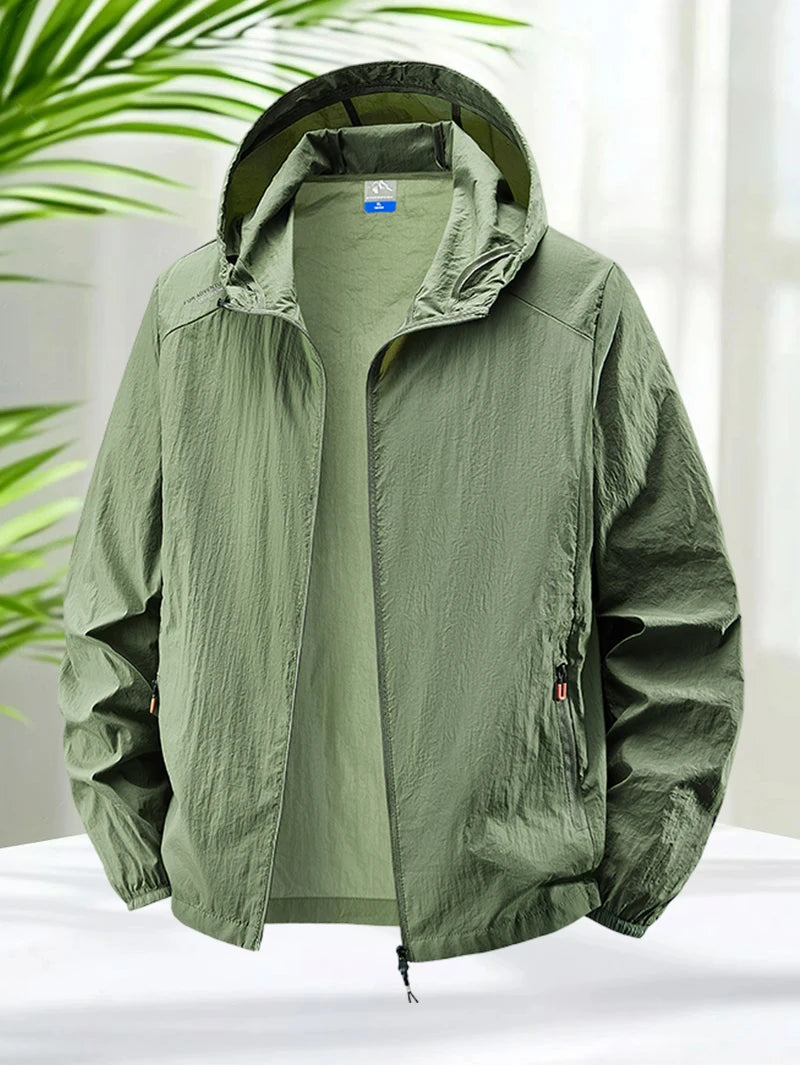 Men's Hooded Sun Protection Lightweight Windbreaker – Quick-Dry UV Coat for Hiking & Travel