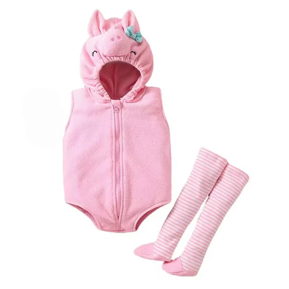 New Designer Cartoon Clothing Zip-up Hooded Romper + Stockings Baby Boy Clothes Baby Girl Casual Sets
