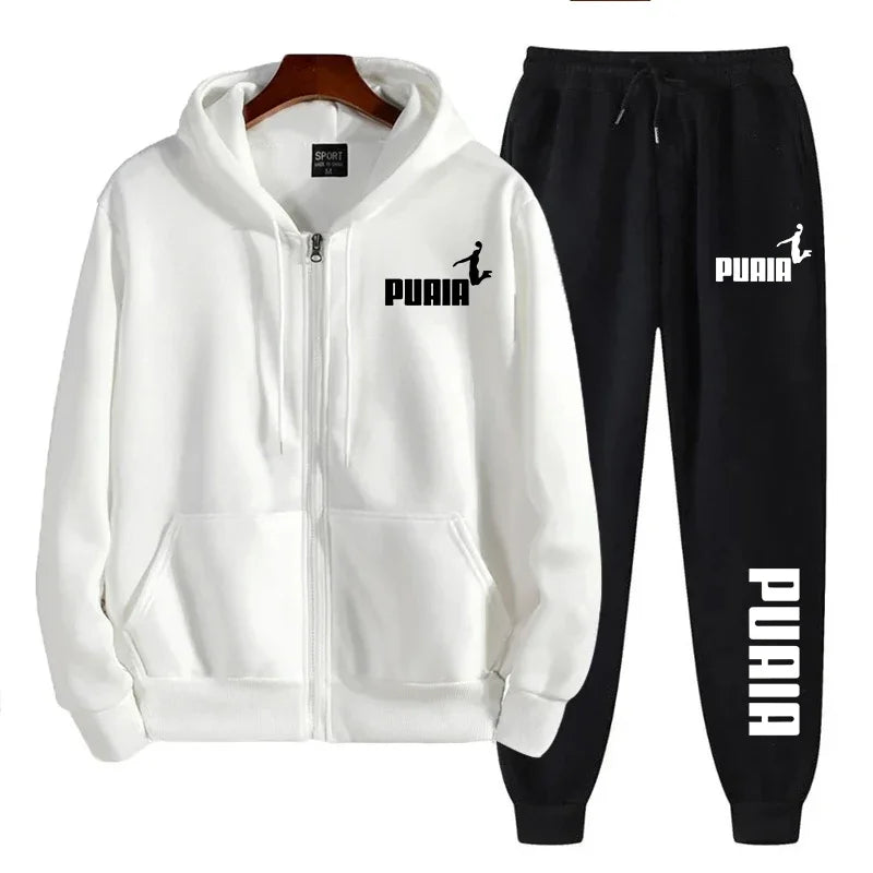 Men's Print Hoodie & Pants 2-Piece Sportswear Set – Casual Zipper Jacket Tracksuit