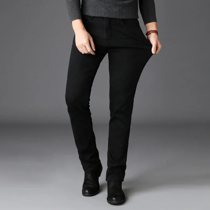 Men's Classic Stretch Black Biker Denim Jeans – Soft Fashion Brand Trousers