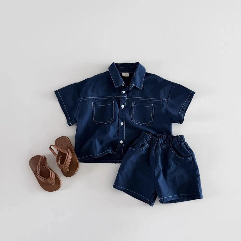 Kids Korean Denim Stitching Outfit Set – Trendy 2-Piece Summer Clothes