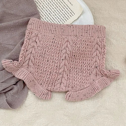 2024 New Autumn 0-4Yrs Baby Girls Knitted Shorts Toddler Baby Girls Solid Color Hollow Out Knitting Shorts Children Shorts