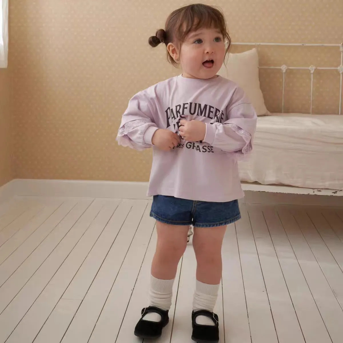 K2603 Vintage Floral Korean Style Summer Baby Girl's Ultra-Short Denim Shorts Fashionable Versatile Kids' Clothing