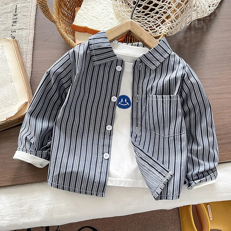 Baby Boys Striped Long Sleeve Shirt – Casual Cotton Kids Top