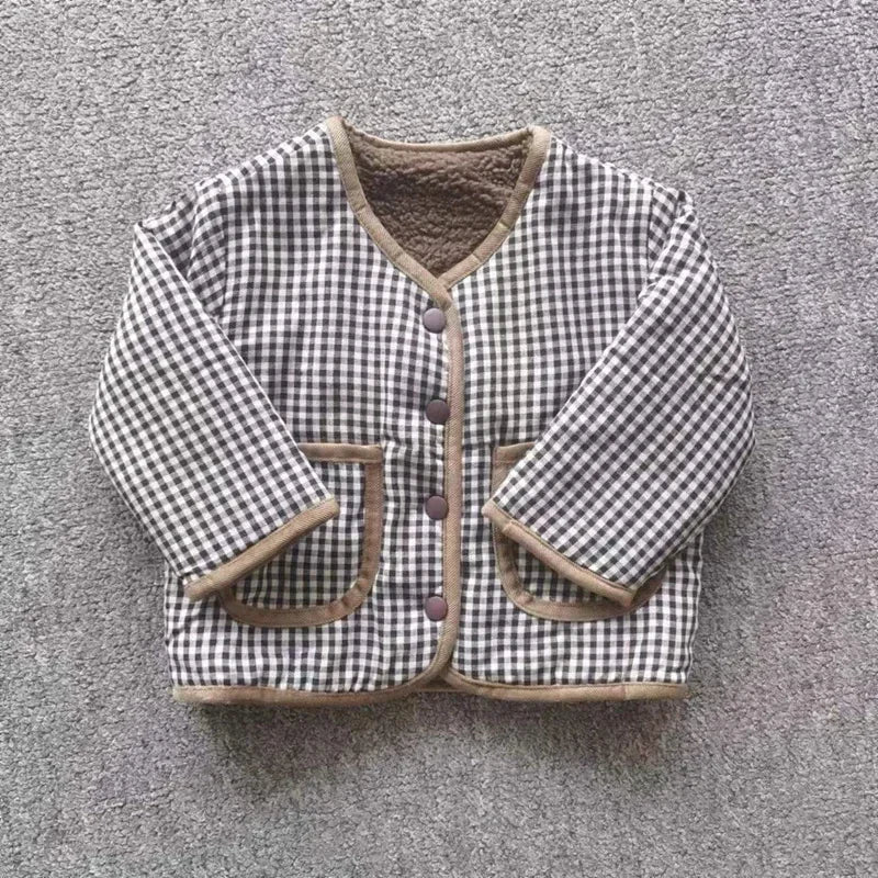 Kids Reversible Plaid Plush Jacket – Two-Sided Warm Winter Coat