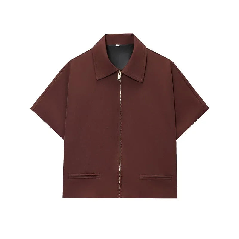 Women's Cropped Short Sleeve Varsity Jacket – Zip-Up Summer Outerwear