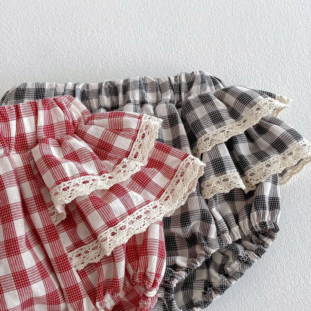 Baby Girls Plaid Ruffles Lace Skirt Shorts Kids Summer Pettiskirt Toddler Tutu Skirt Infant Bloomers Cake Layeres PP Shorts 0-3t