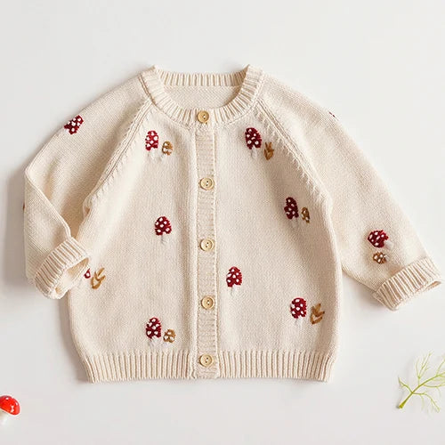 Kids Cartoon Print Knit Cardigan Coat – Casual Long Sleeve Sweater Jacket
