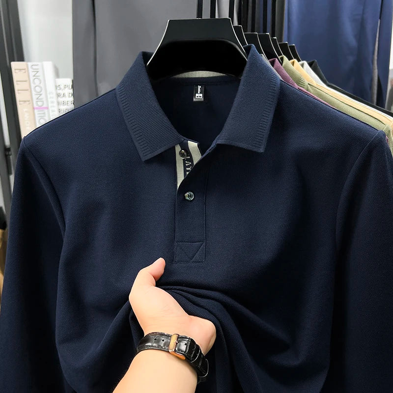 100% cotton luxury polo shirt long sleeve men's classic simple solid color business casual spring autumn comfort premium T-shirt