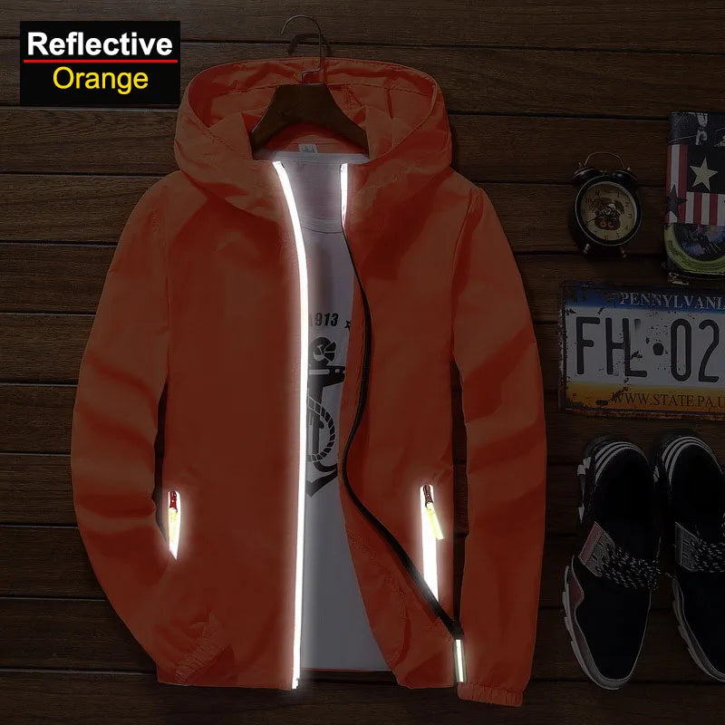 Unisex Reflective Sun Protection Outdoor Windbreaker – Breathable Hiking Jacket Large Size