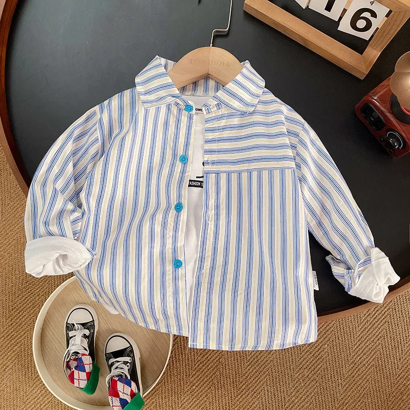 Baby Boys Striped Long Sleeve Shirt – Casual Cotton Kids Top