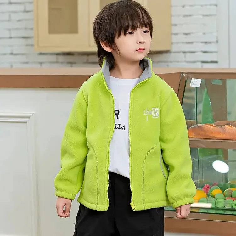 Kids Hooded Double Fleece Zip Jacket – Windproof Warm Coat Ages 2–14