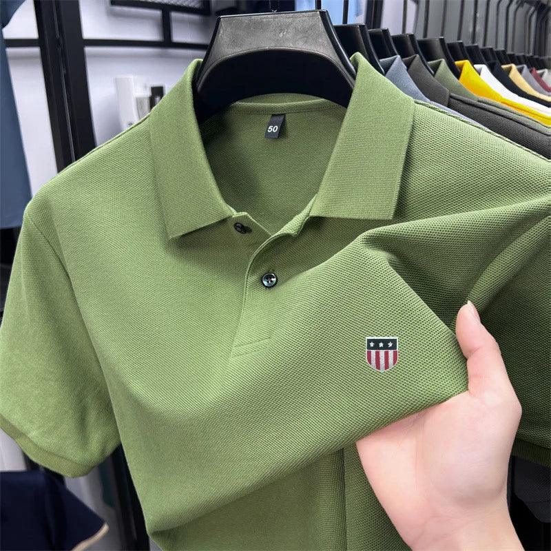 Men's Luxury Cotton Polo Shirt – Short Sleeve Print Business Casual Top