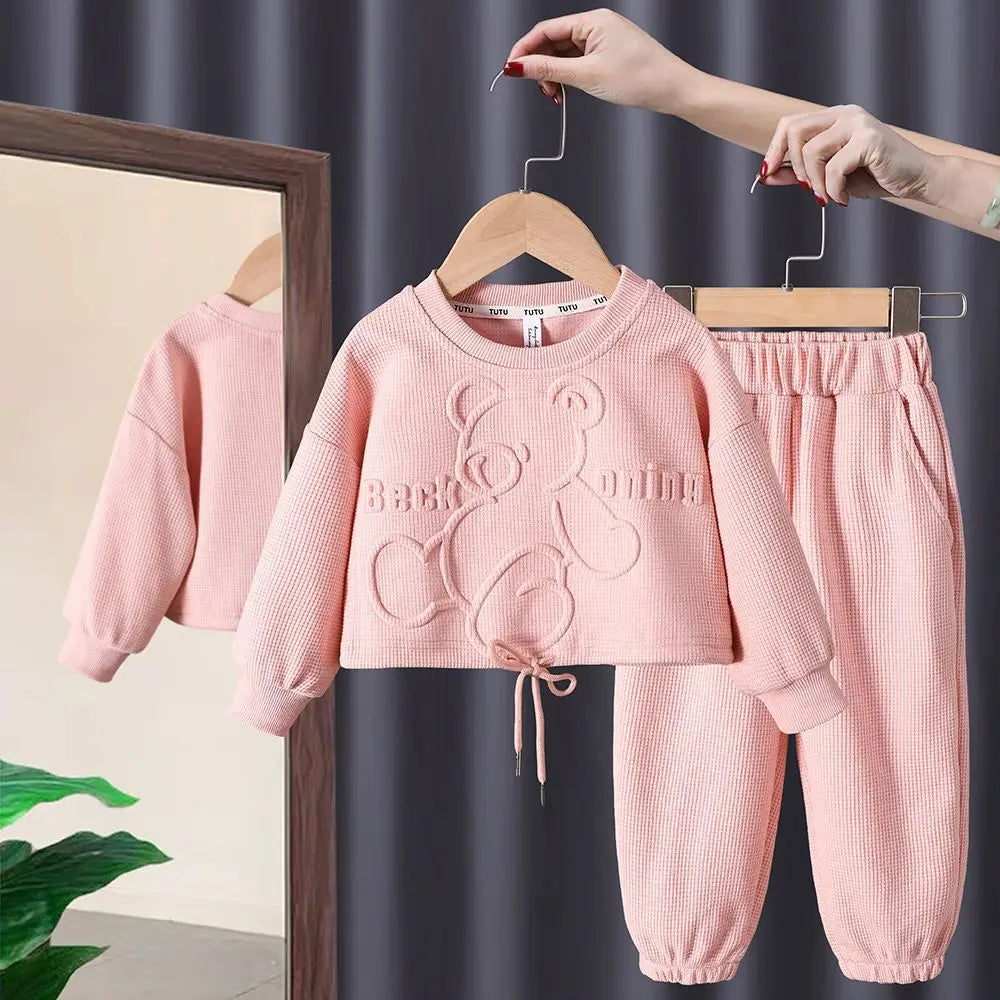 Kids Round Neck Long Sleeve Sweater & Pants Set – Trendy 2-Piece Spring Outfit
