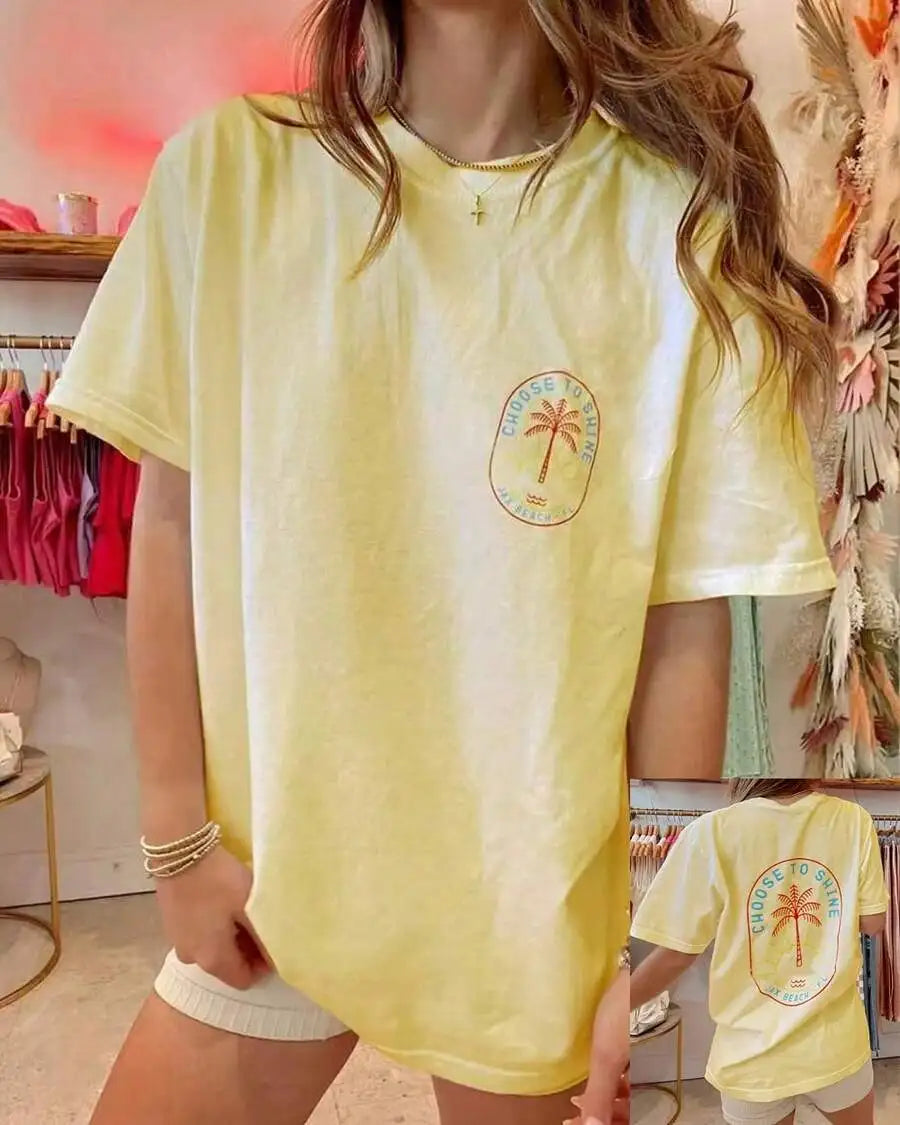 Women's Y2K Coconut Tree Graphic Oversized T-Shirt – Short Sleeve Round Neck Loose Tee