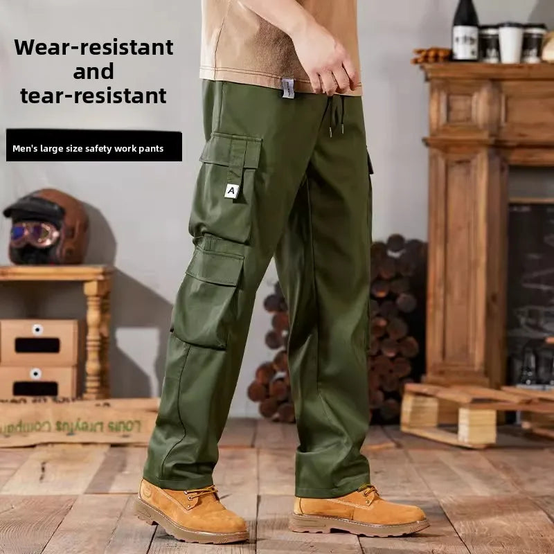 Men's Workwear Pants Large Size Casual Loose Fit Trousers for Construction Wear Summer Wearable Durable Cuffed Pants