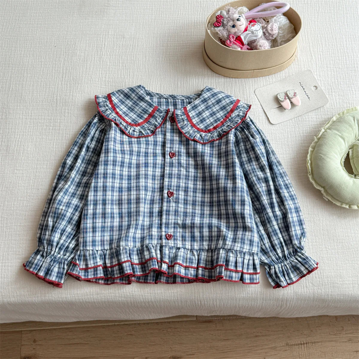 Girls Plaid Long Sleeve Shirt – Casual Autumn Top for Kids