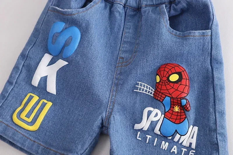Boys Spiderman Short Sleeve T-Shirt & Jeans Set – Fashion 2-Piece Summer Outfit