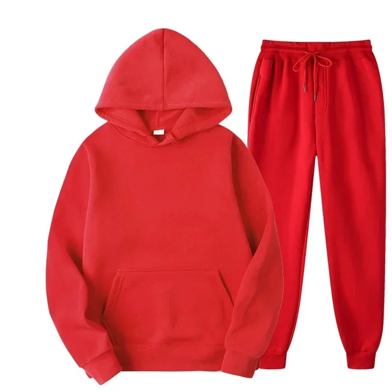 Men Women Tracksuit Hoodies Casual Solid Color Thick Pullover and Long Pant 2-piece Set Men Autumn Fleece Jogger Sports Suit Ne