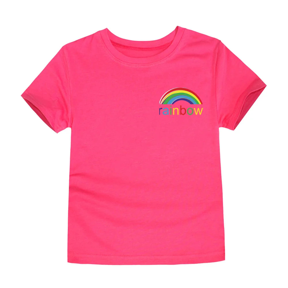 Girls Rainbow Cartoon Cotton T-Shirt – Colorful Summer Tee Ages 2–14