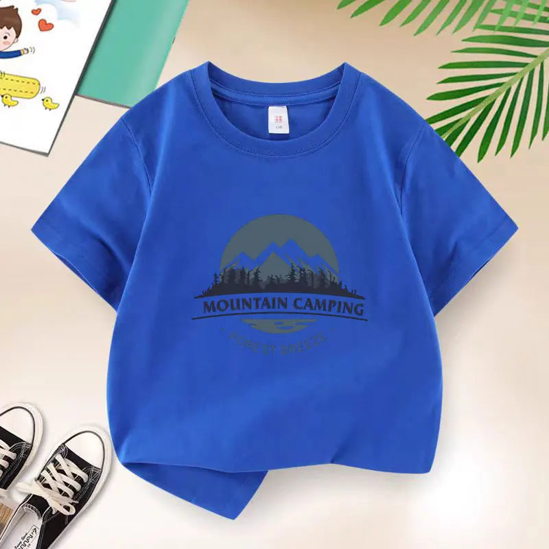 Boys Mountain Camping Short Sleeve T-Shirt – Cotton Outdoor Kids Tee