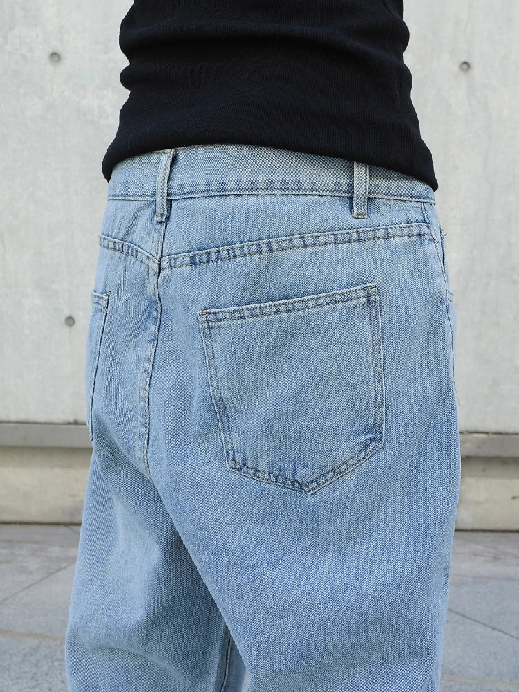 Men's Baggy Oversize Straight Wide Leg Y2K Jeans – Solid Color Streetwear Denim