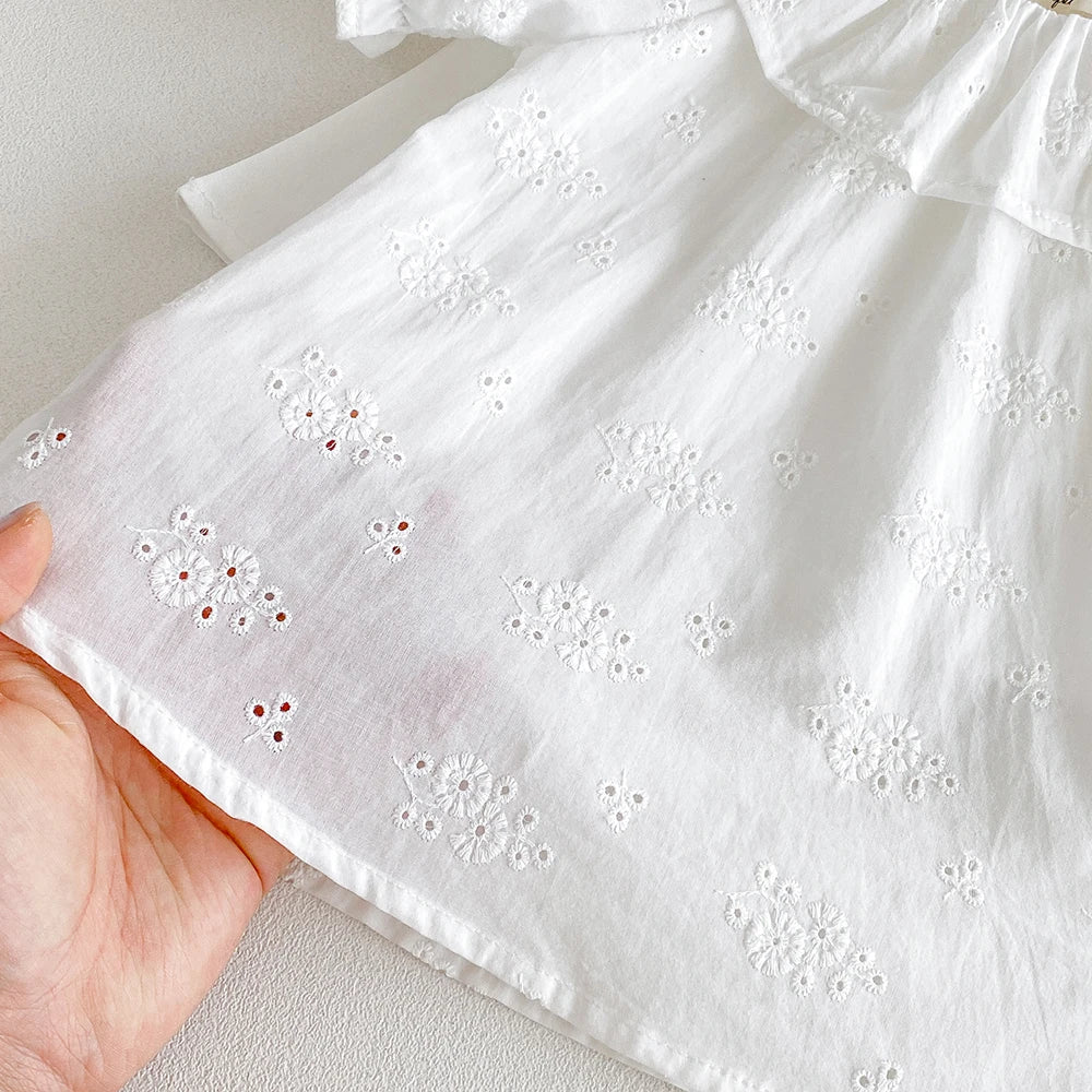 Baby Girl Ruffle Collar Short Sleeve Blouse – Breathable Cotton Summer Top