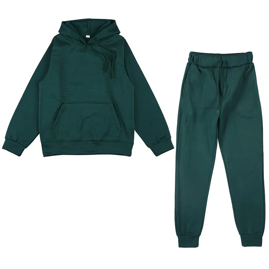 Men's Solid Color Hoodie & Pants 2-Piece Set – Casual Sports Tracksuit