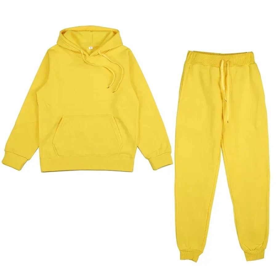 Men Women Tracksuit Hoodies Casual Solid Color Thick Pullover and Long Pant 2-piece Set Men Autumn Fleece Jogger Sports Suit Ne