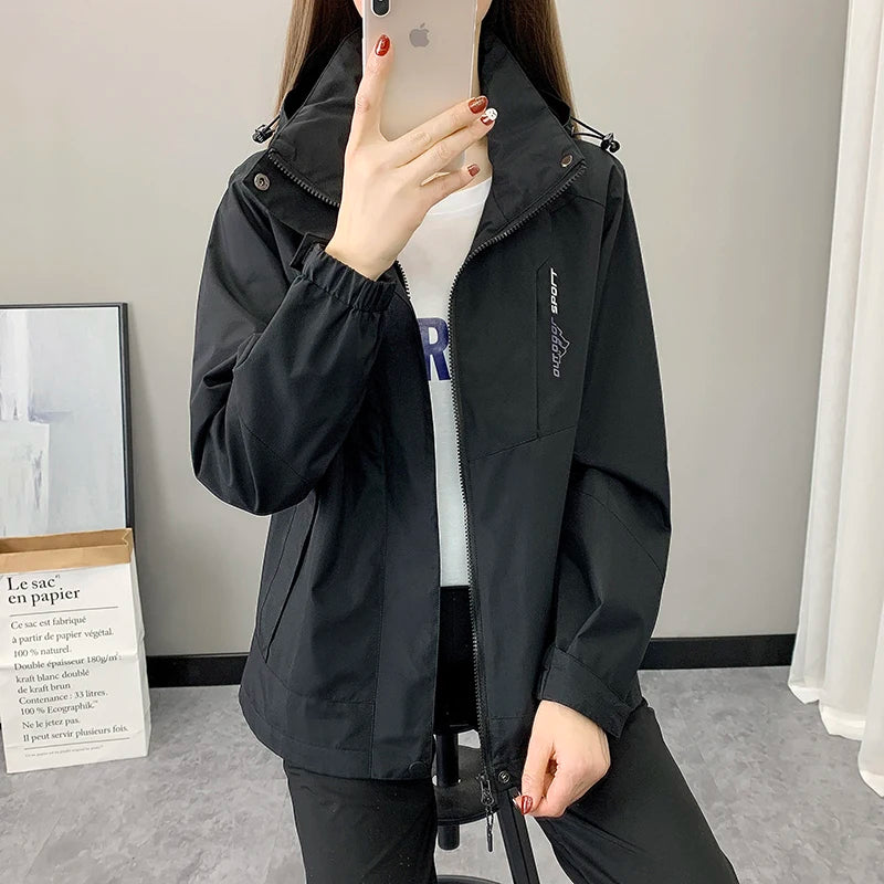 Women's Waterproof Hooded Hiking Windbreaker – Patchwork Sports Outdoor Raincoat