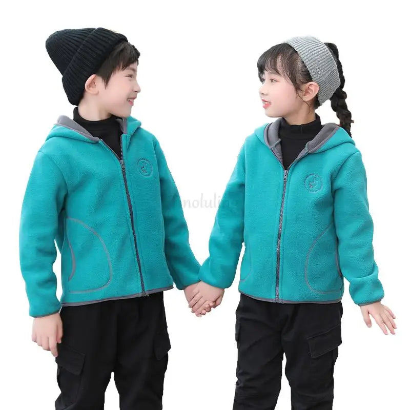 Kids Hooded Double Fleece Zip Jacket – Windproof Warm Coat Ages 2–14