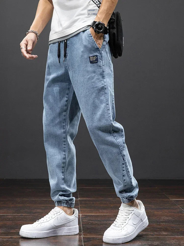 Men's Tapered Harem Denim Jogger Jeans – Casual Baggy Streetwear Trousers Plus Size