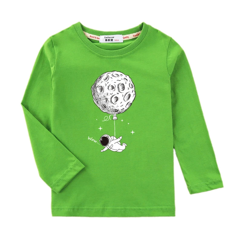 Boys Astronaut Print Long Sleeve T-Shirt – Fun Space Cotton Kids Top