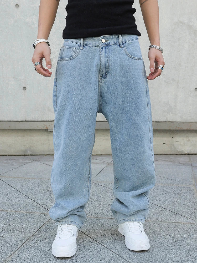Men's Baggy Oversize Straight Wide Leg Y2K Jeans – Solid Color Streetwear Denim