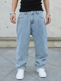 Men's Baggy Oversize Straight Wide Leg Y2K Jeans – Solid Color Streetwear Denim