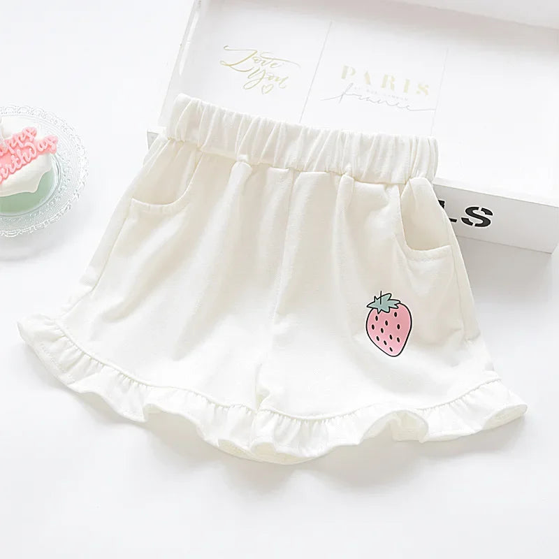 Kids Shorts Strawberry Printed Lace Baby Shorts Toddler Summer Clothes for Girls 2 To 7 Years Kids Shorts