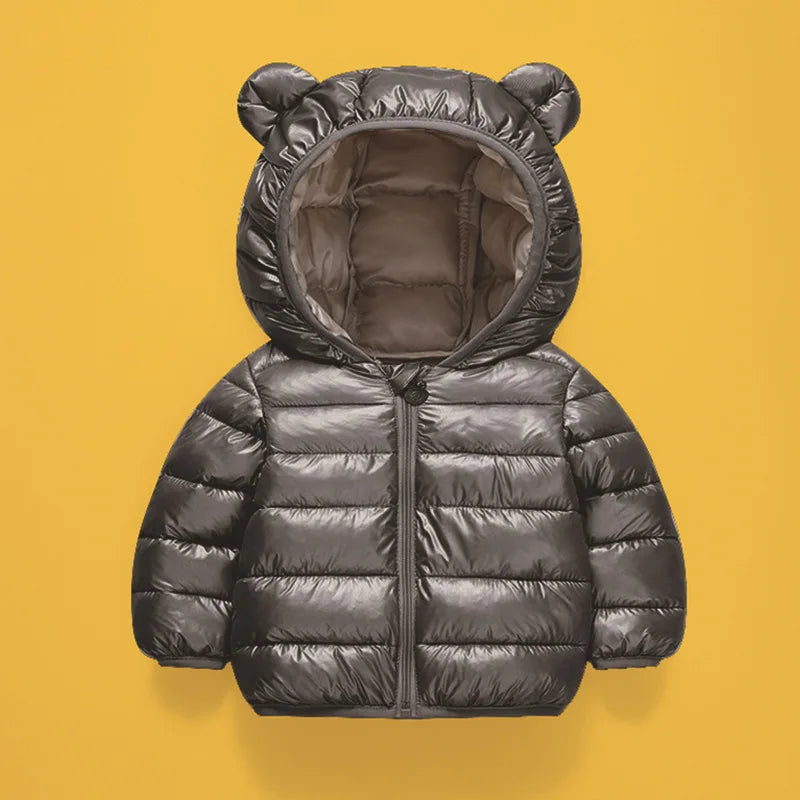 Kids Hooded Solid Cotton Down Jacket – Light Casual Winter Outerwear