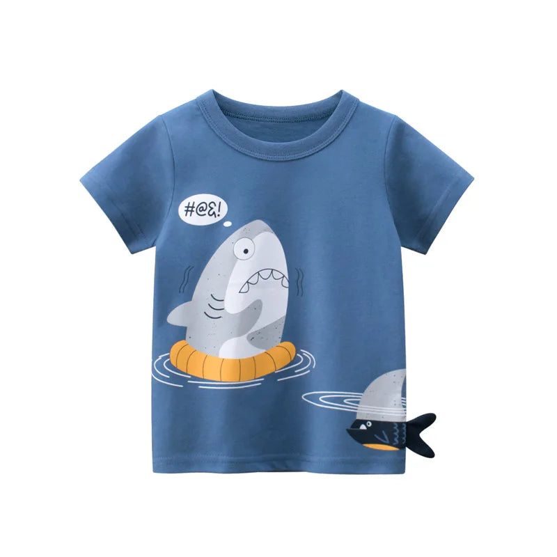 Boys Cartoon Print Short Sleeve T-Shirt – Fun Cotton Kids Tee Ages 2–8