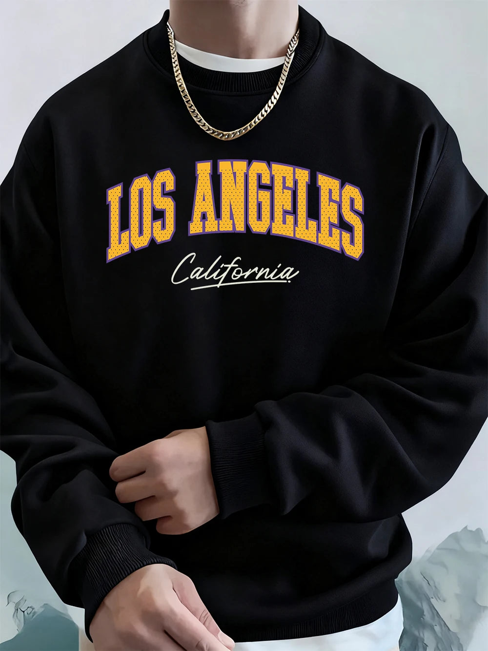 California Letter Creative Print Men'S Sweatshirts Winter Loose Hoodies Sports Crewneck Fleece Warm Pullovers Basics Men Clothes