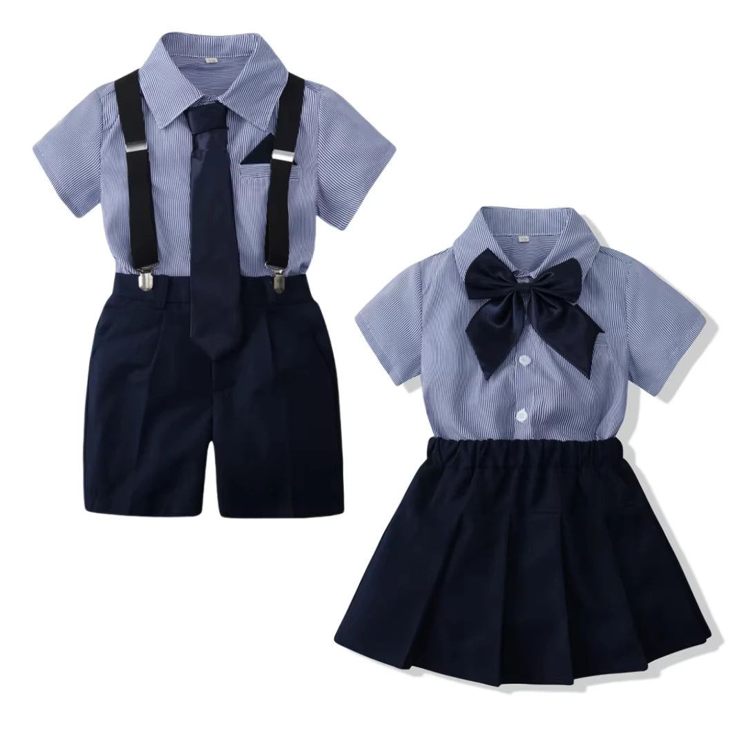 Kids Sibling Lapel Short Sleeve Outfit Set – Matching Summer Clothes for Brothers & Sisters