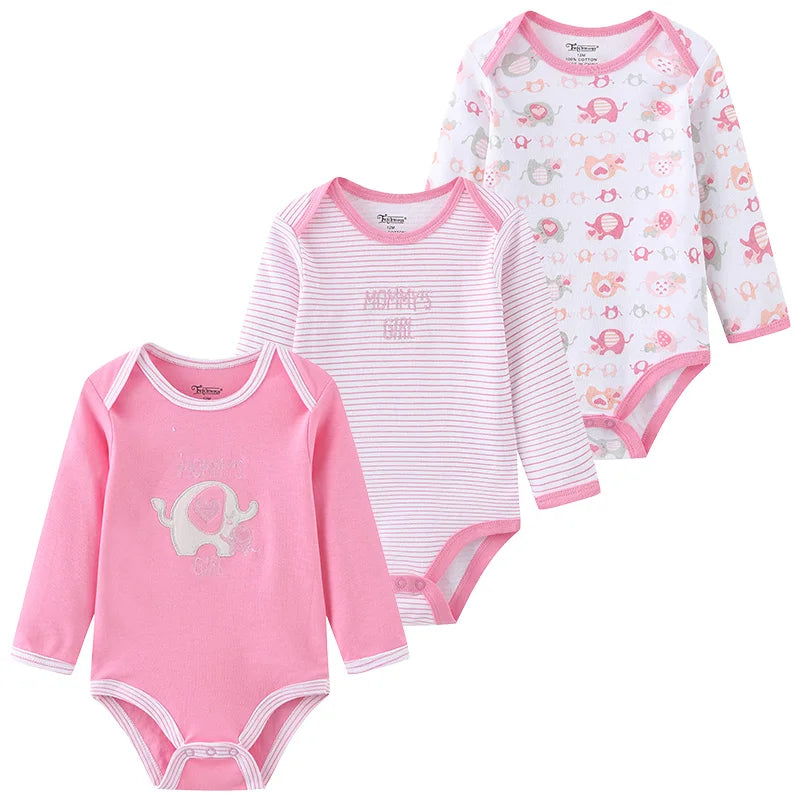 Newborn Cartoon Long Sleeve Bodysuit – 100% Cotton Baby Onesie 3-Pack