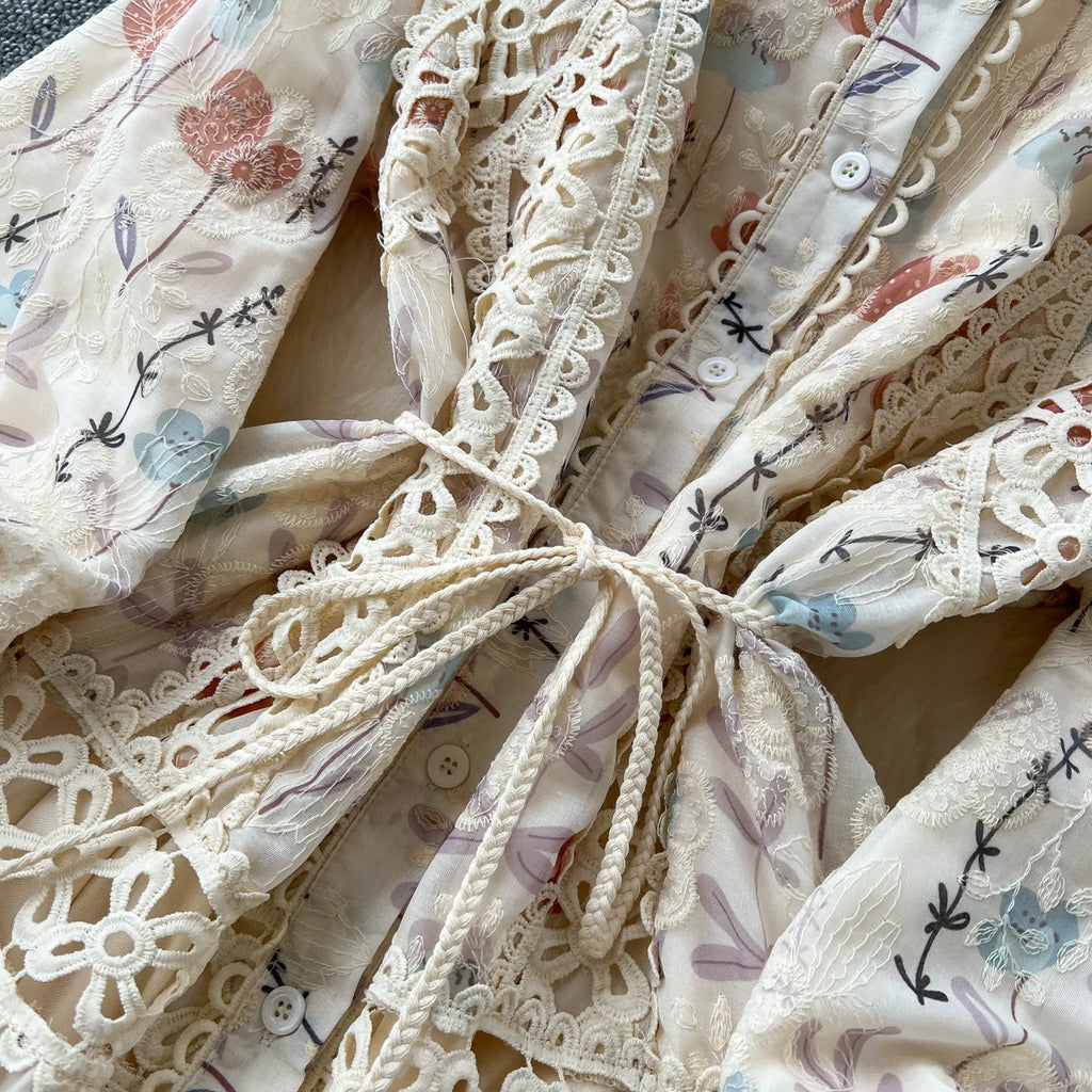 Elegant Floral Lace Midi Dress