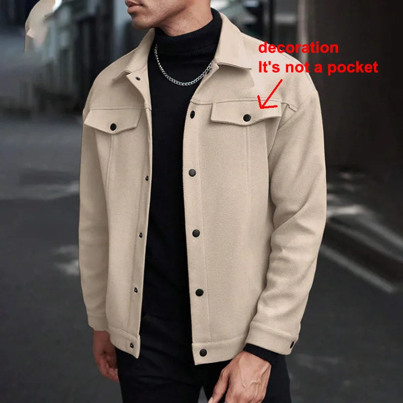 Men's Polyester Brushed Lapel Zipper Jacket – Business Casual Office Coat