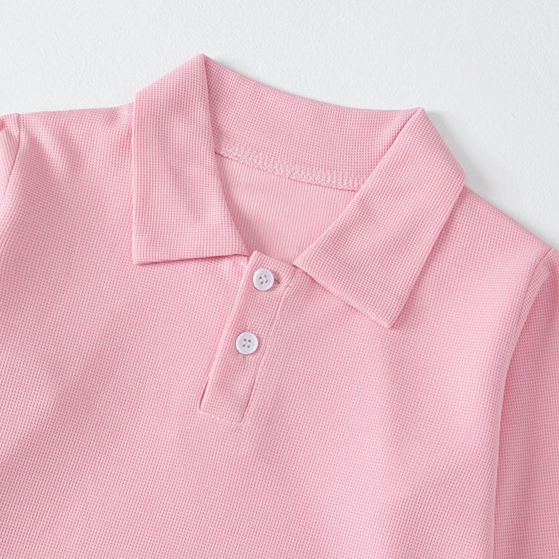 Kids Solid Color Polo Shirt – Long Sleeve Lapel Top for Boys & Girls