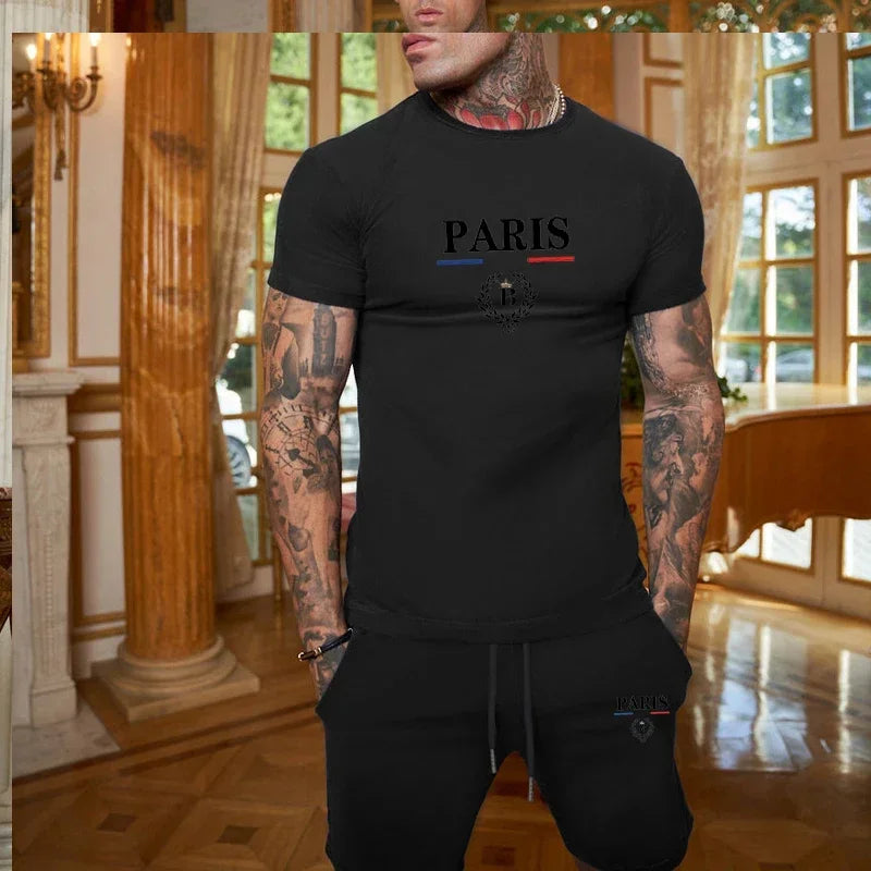 New Summer Men's Fashion Short sleeved T-shirt and Shorts 2-piece Set Sportswear Fashion Slow Running Casual Men's Set